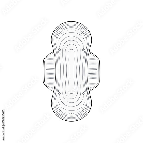Line Drawing of Sanitary Pad with Wings and Textured Surface