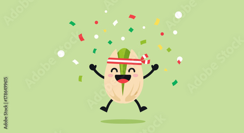 Joyful Cashew Nut Character Celebrating With Colorful Confetti And Happiness