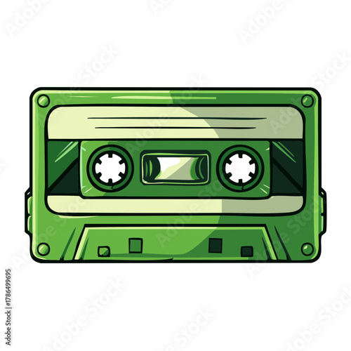 Vibrant Green Audio Cassette Tape Retro Music Technology Illustration