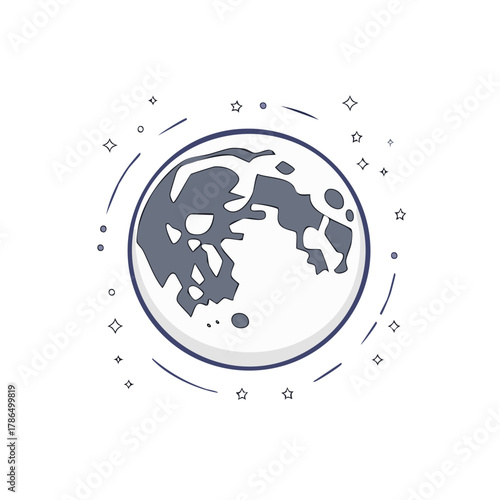 Stylized Full Moon with Stars and Orbit Lines Illustration