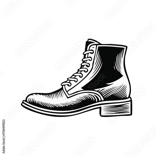Black and white illustration of a vintage style boot