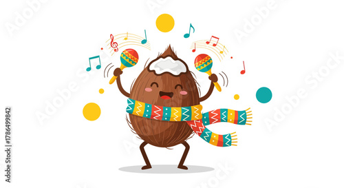 Joyful Coconut Performing Music With Musical Instruments And Singing Melodious Notes