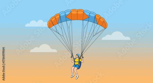 Skydiving Illustration Depicting An Adventurous Individual Parachuting On A Sunny Day