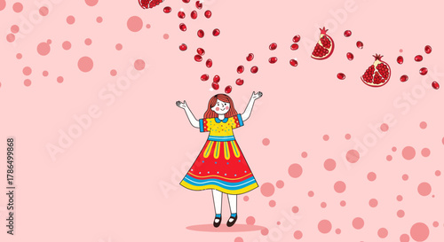 Joyful Girl: A Delightful Cartoon Celebrating The Vibrant Pomegranate's Abundance