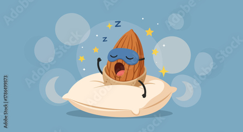 Sleepy Almond Enjoying A Good Night's Rest, Dreamy Illustrations, Relaxing Atmosphere