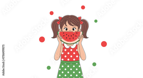 Joyful Girl Eating Refreshing Watermelon, A Delightful Summer Treat