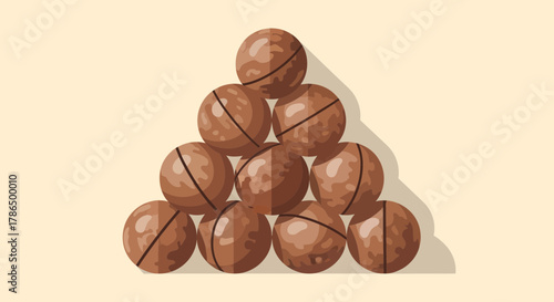 Stacked And Textured Macadamia Nuts Arrangement On Cream-Colored Background