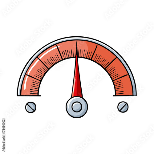 Cartoon gauge meter with red needle indicating a moderate level, colorful measurement illustration
