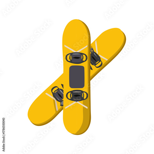 Bright Yellow Snowboards with Black Bindings Crossed Ready for Winter Adventure
