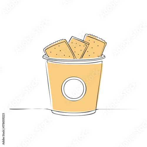 Minimalist illustration of a coffee cup with crackers, cartoon style