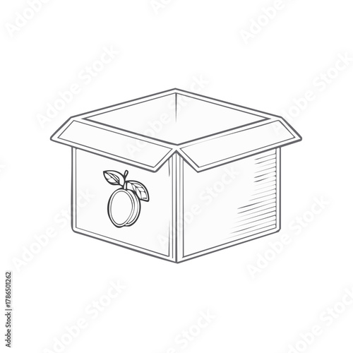 Box of fruit with an illustrated plum icon
