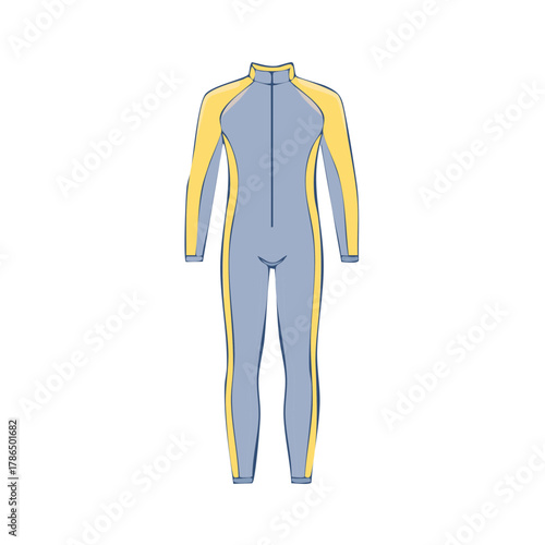 Full body wetsuit with yellow accents on sleeves and sides