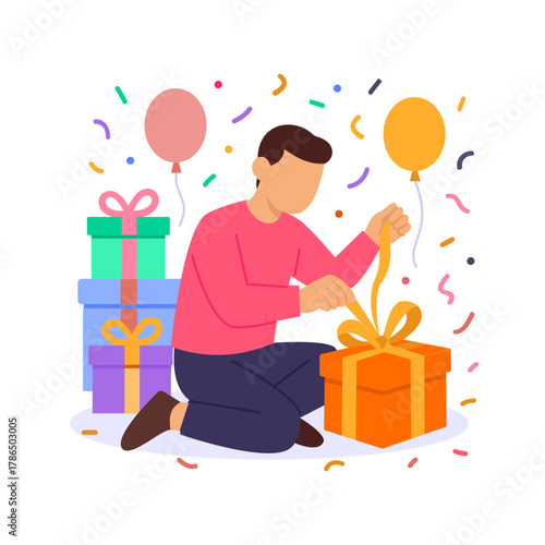 Gift Opening, unwrapping surprises with happiness