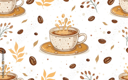 Coffee seamless pattern. Vector illustration.