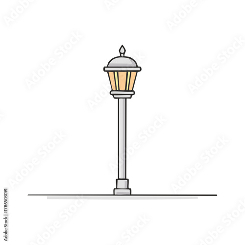 Classic Vintage Lamppost with a Glowing Yellow Light Cartoon Vector Illustration