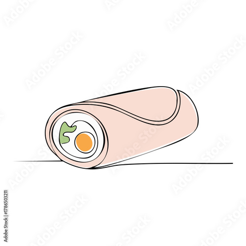 Abstract Continuous Line Art of a Savory Breakfast Roll with Egg and Greens