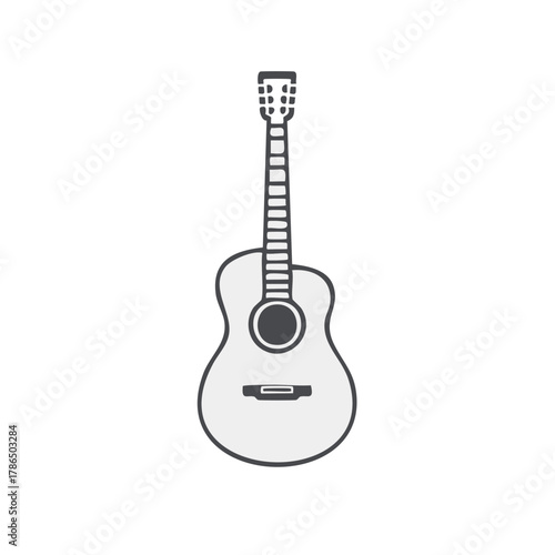 Acoustic guitar illustration with clean lines and simple gray and white color scheme