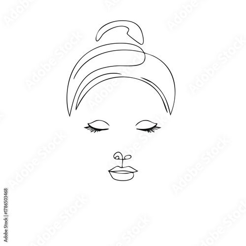 Minimalist Single Line Drawing of a Woman's Face with Hair Bun and Closed Eyes