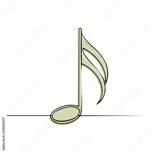 Stylized Music Note with a Line Drawn Aesthetic on White Background