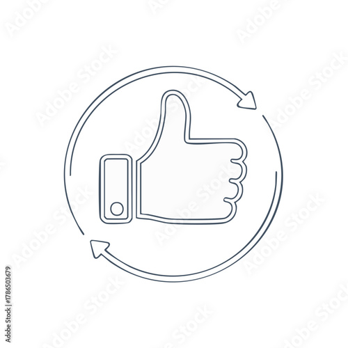 Outline thumbs up symbol inside a circular refresh or repeat arrow symbol