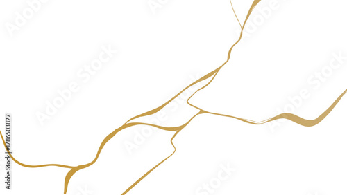 Gold luxury kintsugi crack poster. Japanese art of repairing broken pottery. Vector illustration horizontal backdrop poster background with intertwine graceful veins. gold broken seams