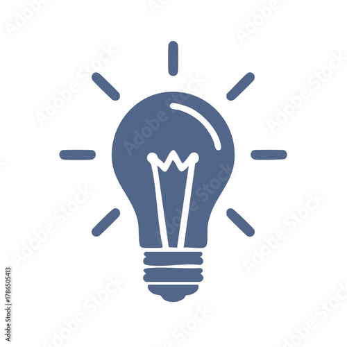 Stylized graphic illustration of a glowing light bulb with rays of light