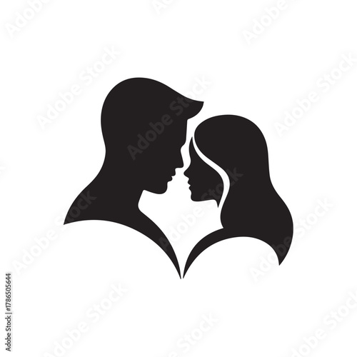 "Couple Silhouette Vector: Minimalist Profile of Man and Woman in Love"