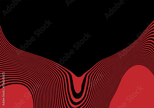 Surreal Red Waves with a 3D Effect Emerging from Darkness Hypnotic, Contrasting, Minimalist Pattern. Eps 10