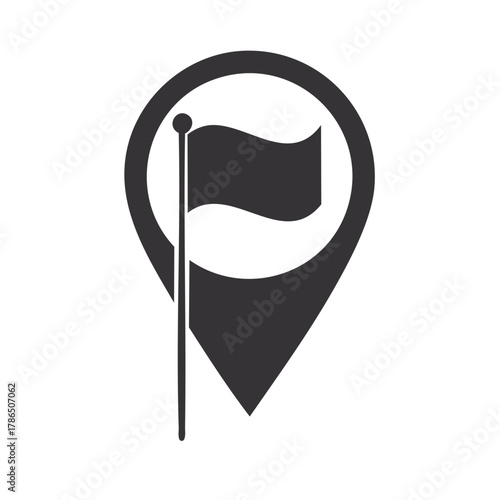 Simple flag within map pointer icon illustrating location destination goal success or finish line