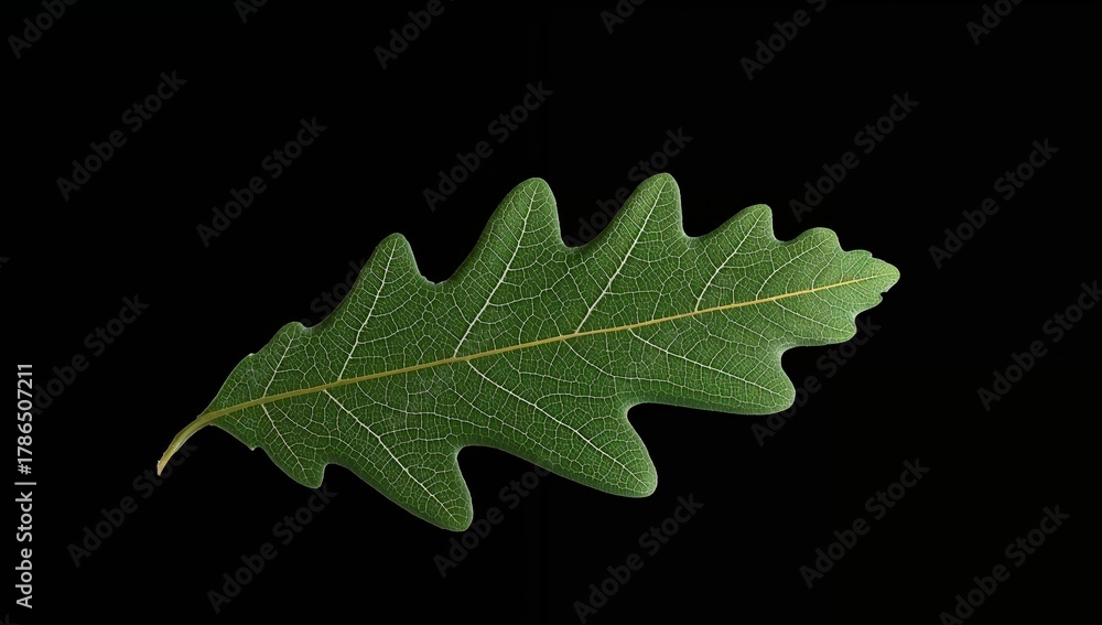 Fototapeta premium Isolated Leaf Study. Green Veins and Curvilinear Forms on a Black Background.