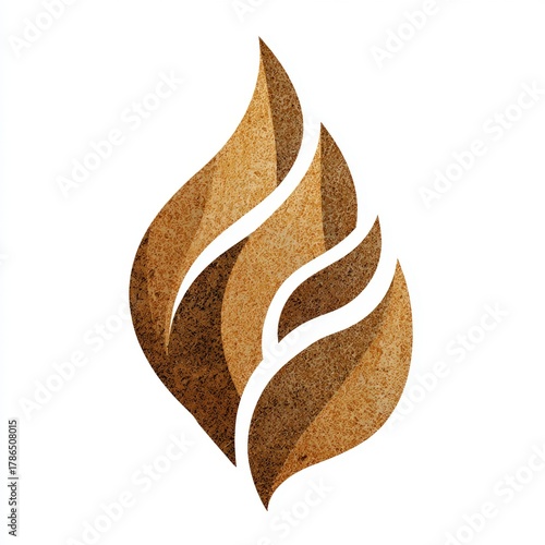 Stylized cinnamon leaf logo shaped like a flame with textured brown tones on a clean white background