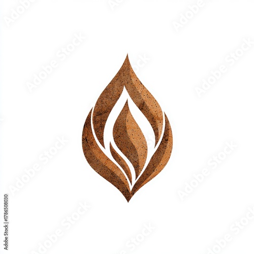 Modern cinnamon leaf logo shaped like a flame with layered curves and textured spice pattern on white background