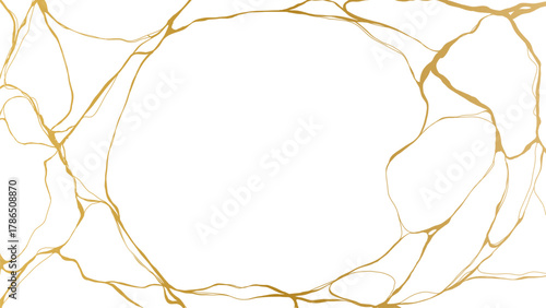 luxury marble texture frame border of Golden kintsugi crack. Vector horizontal backdrop poster background with intertwine graceful veins