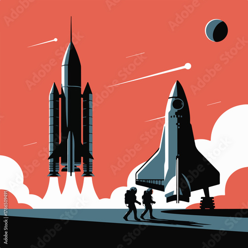 Space exploration and colonization of mars, illustration