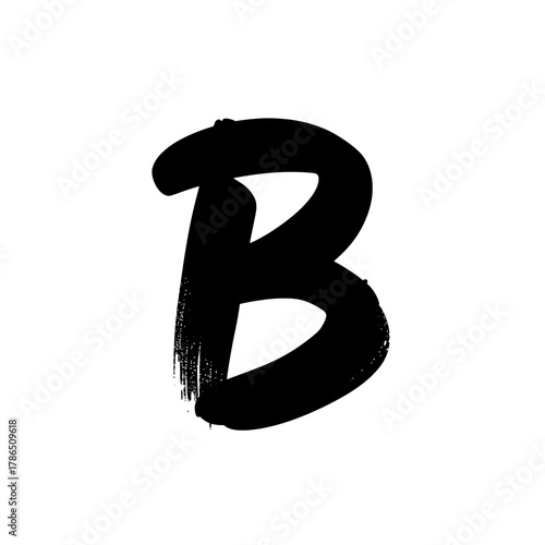 Bold Black Letter 'B' Isolated on White Background A Textured Brushstroke Design