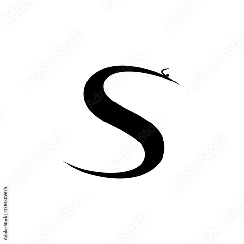 Elegant Black Letter S with a Subtle Curve and a Small Silhouette atop