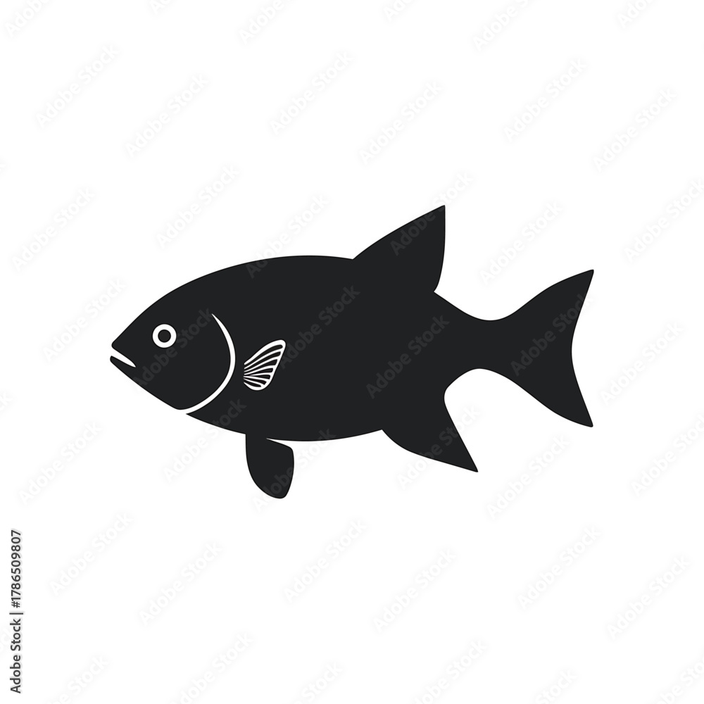 Fototapeta premium Black Silhouette of a Fish swimming in water, simple clean design