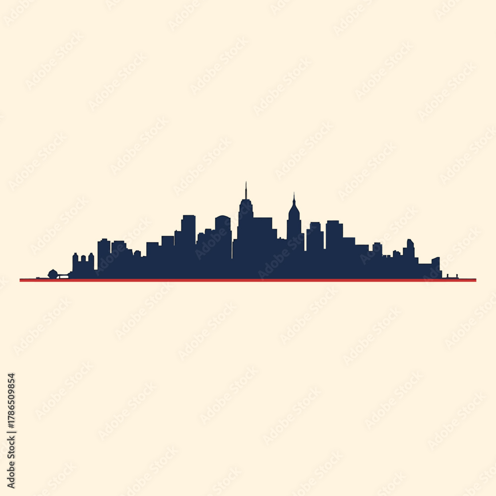 Naklejka premium New York City Skyline Silhouette with Red Stripe - Modern Urban Landscape Art