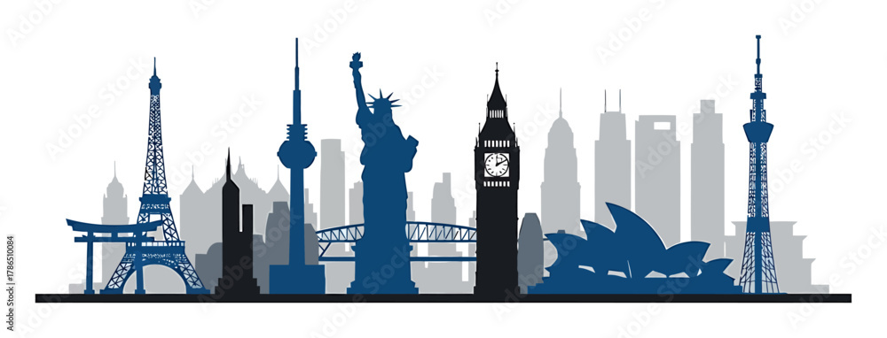 Fototapeta premium Modern City Skyline Silhouette - Minimalist Vector Illustration for Business and Travel