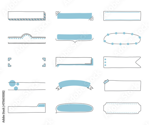 Hand-drawn monoline schedule banner vector set – simple planner label frames in soft blue color