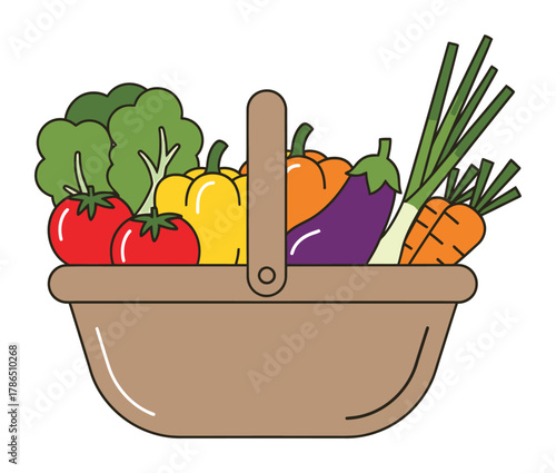 Fresh Vegetable Farmers Market Basket Flat Vector Icon - Clean Minimalist Design