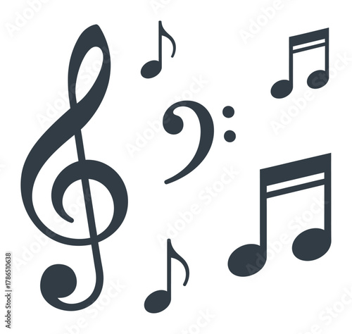 Modern Musical Notes and Treble Clef Vector Icon - Simple, Clean Flat Design