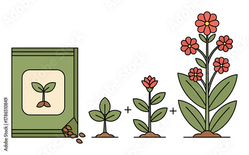 Seed Packet Planting Growing Icon, Flat Vector Illustration for Gardening and Growth