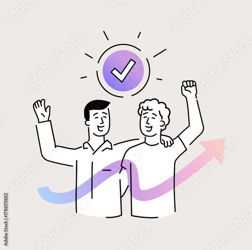 illustrations people are holding a workshop. Workflow, growth, graphics. Business development, milestones, start-up. linear illustration Icons infographics. Landing page site print poster. Line story