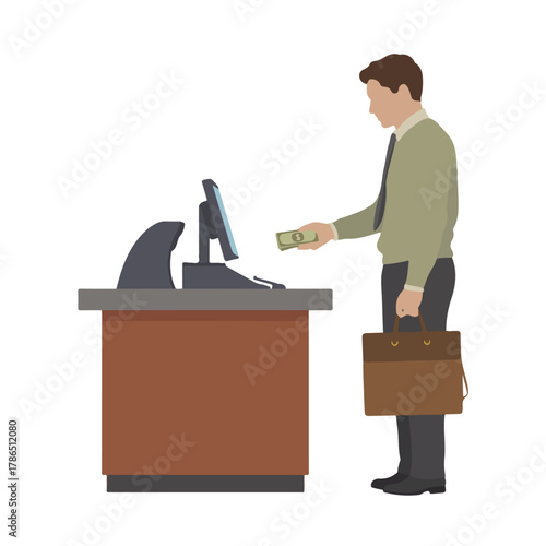 Man paying with cash at a counter