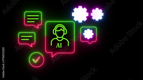User Activating AI Virtual Assistant Interface with Chat Bubble, Gear Icons and Smart Customer Support 4k video
