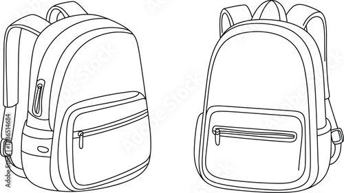 Flat vector illustration of school backpack, travel bag, student rucksack, minimal line art design, isolated modern education accessory icon