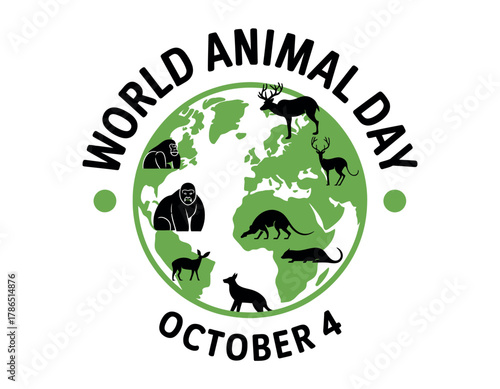 World Animal Day logo celebrates global fauna on October 4th.
