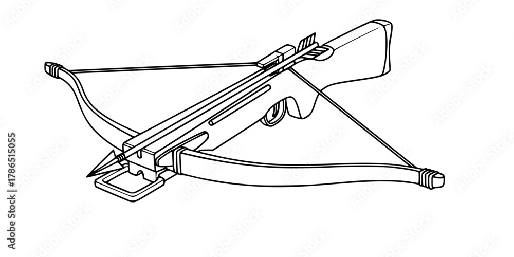 Fototapeta premium Medieval Crossbow Loaded Simple Line Art Vector