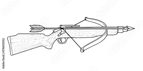 Medieval Crossbow Loaded Simple Line Art Vector